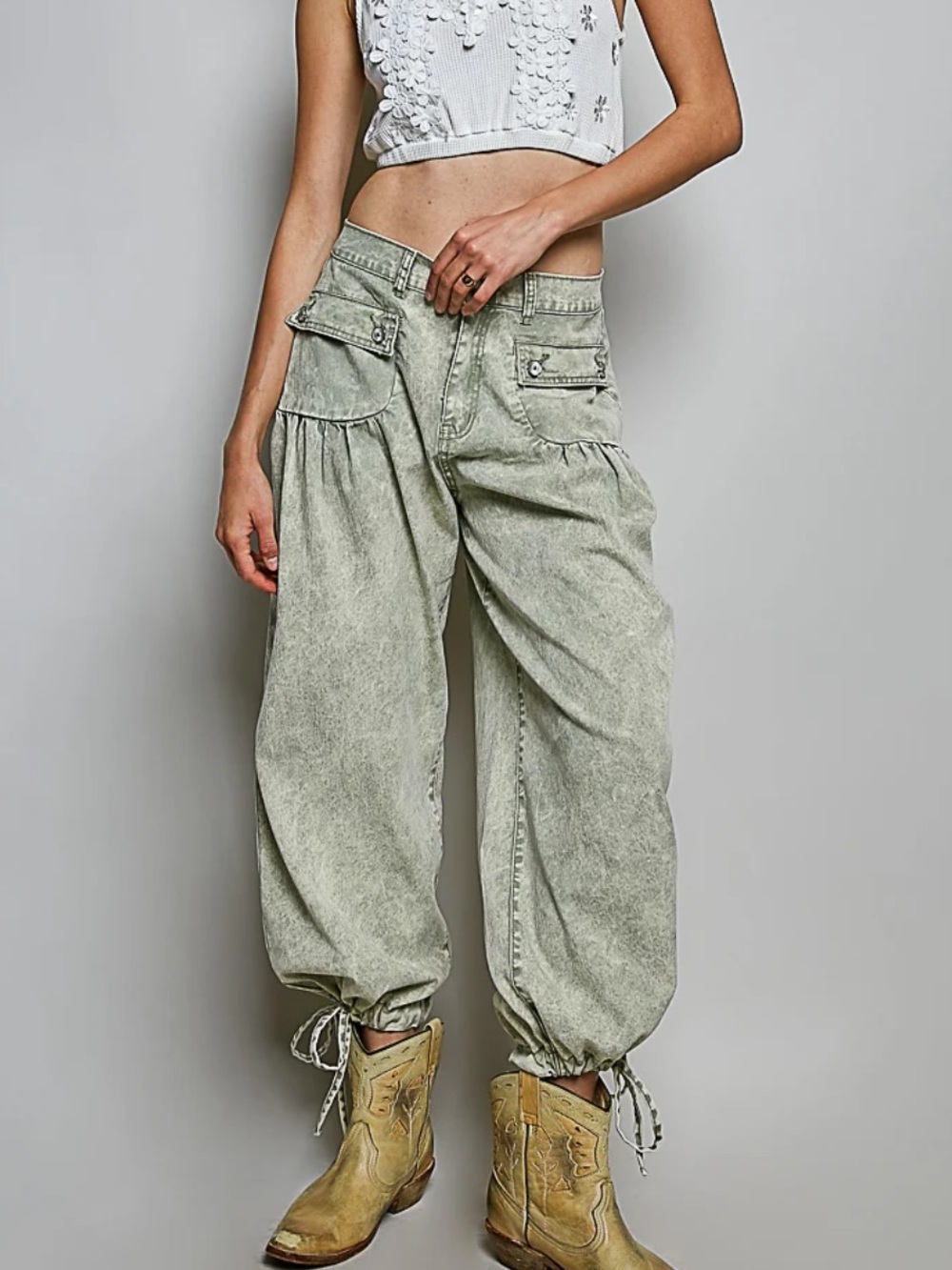 POL mineral washed green pants